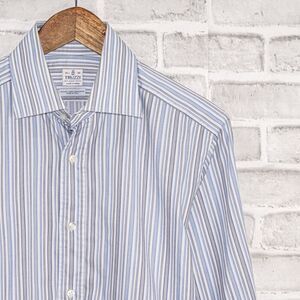 TRUZZI Milano French Cuff Dress Shirt blue Striped Italy made sz 15.5